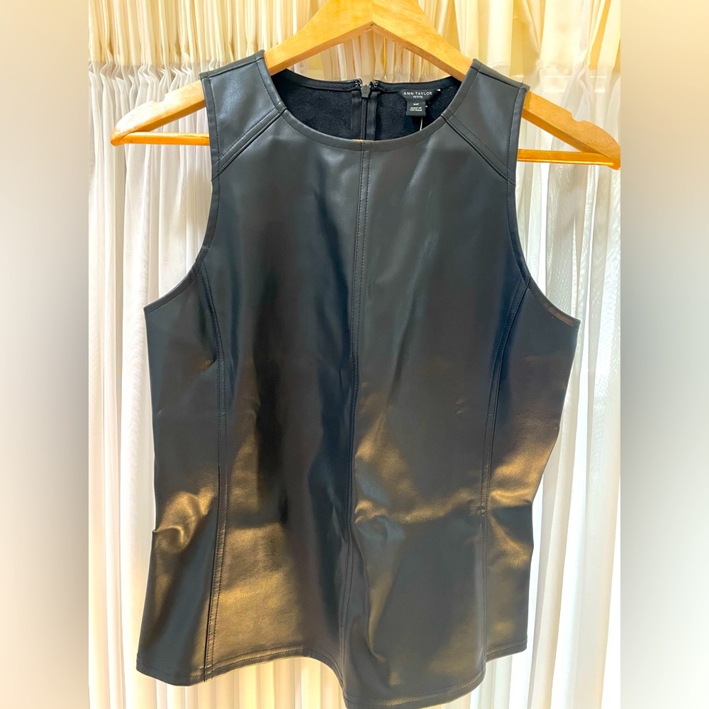 Ann Taylor Black Leather Top XS PETITE